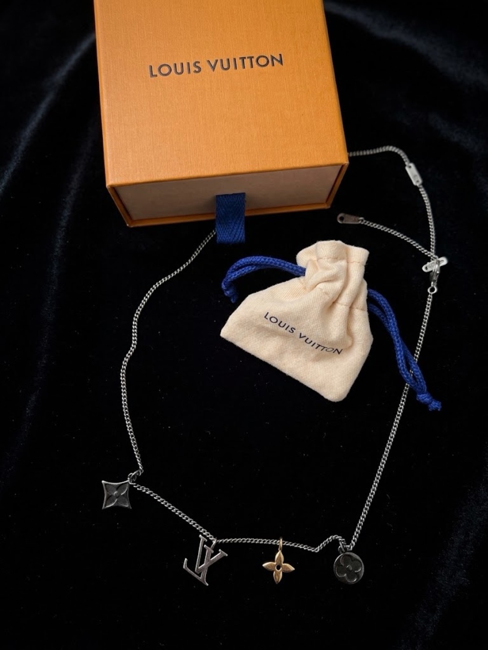 Louis Vuitton Two-Tone Monogram Charm Necklace - Silver & Gold Accents